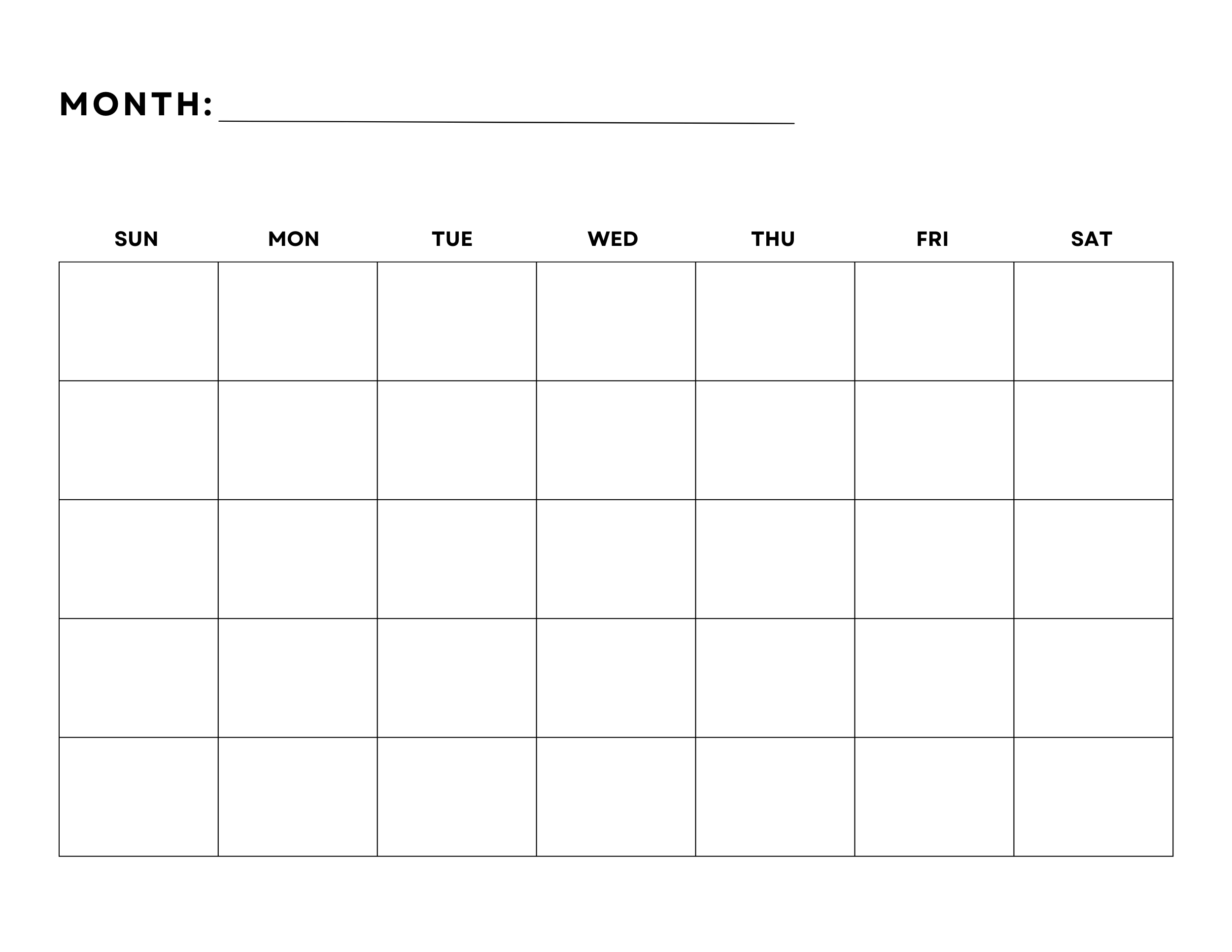 Printable Calendar Large Boxes Blank
