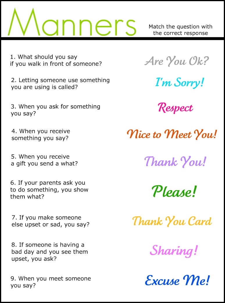 Manners Match It Up Worksheet Freebie Enchantedyankee