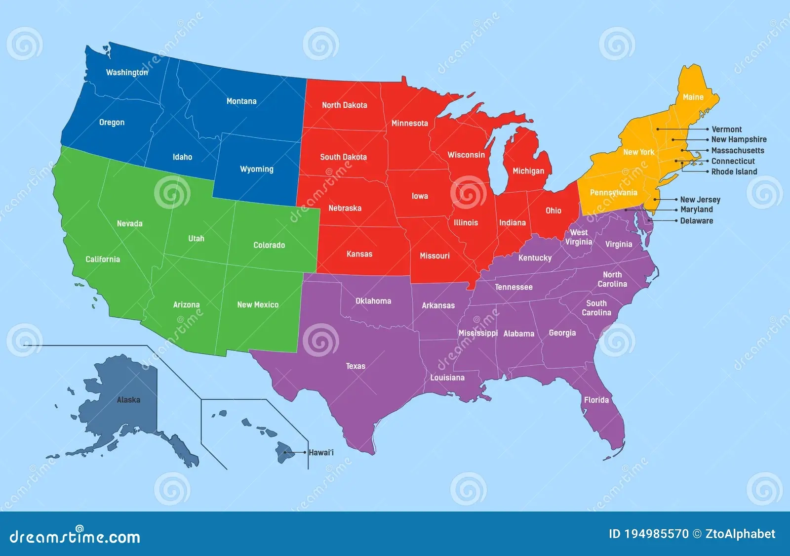 Map United States America Regions Maps Usa Stock Vector 