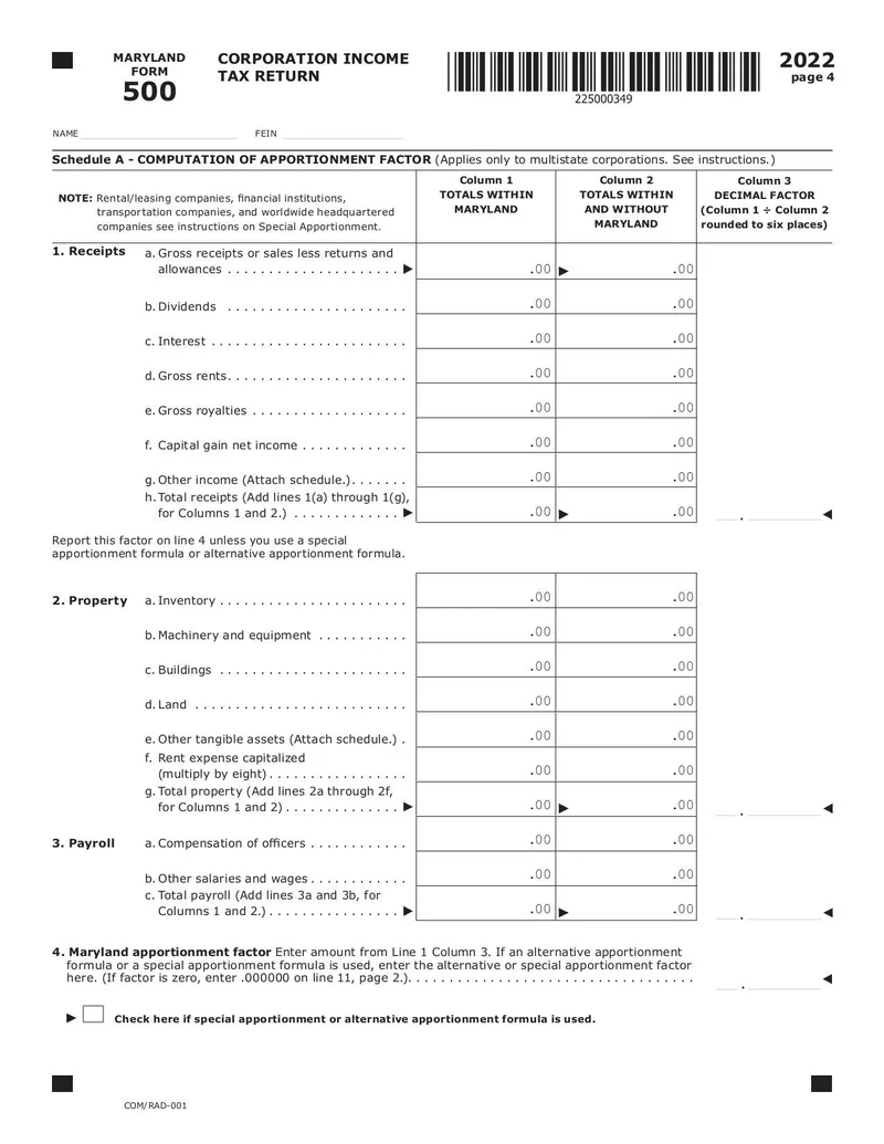 Maryland Tax Form 500