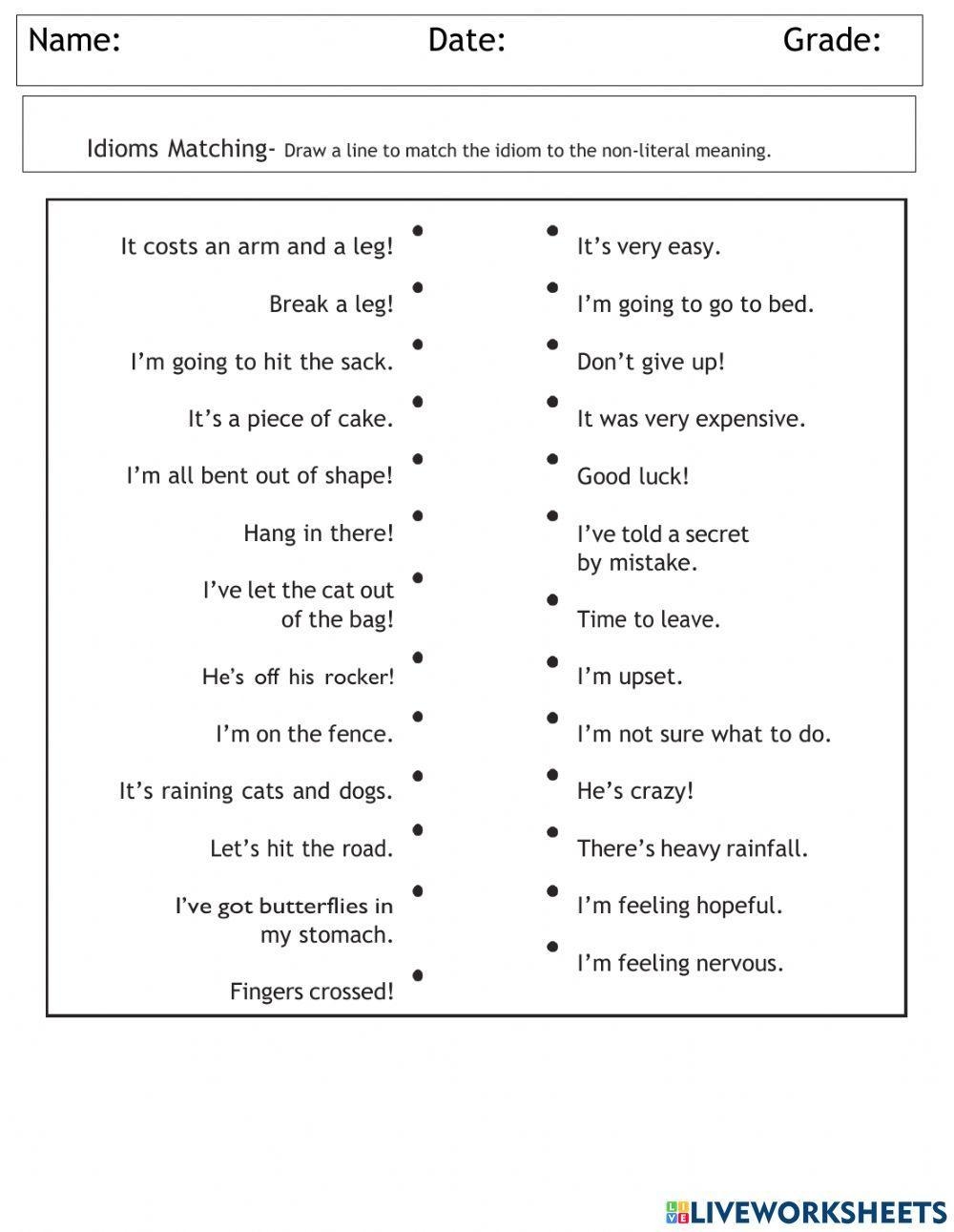 Idioms Worksheets With Answers