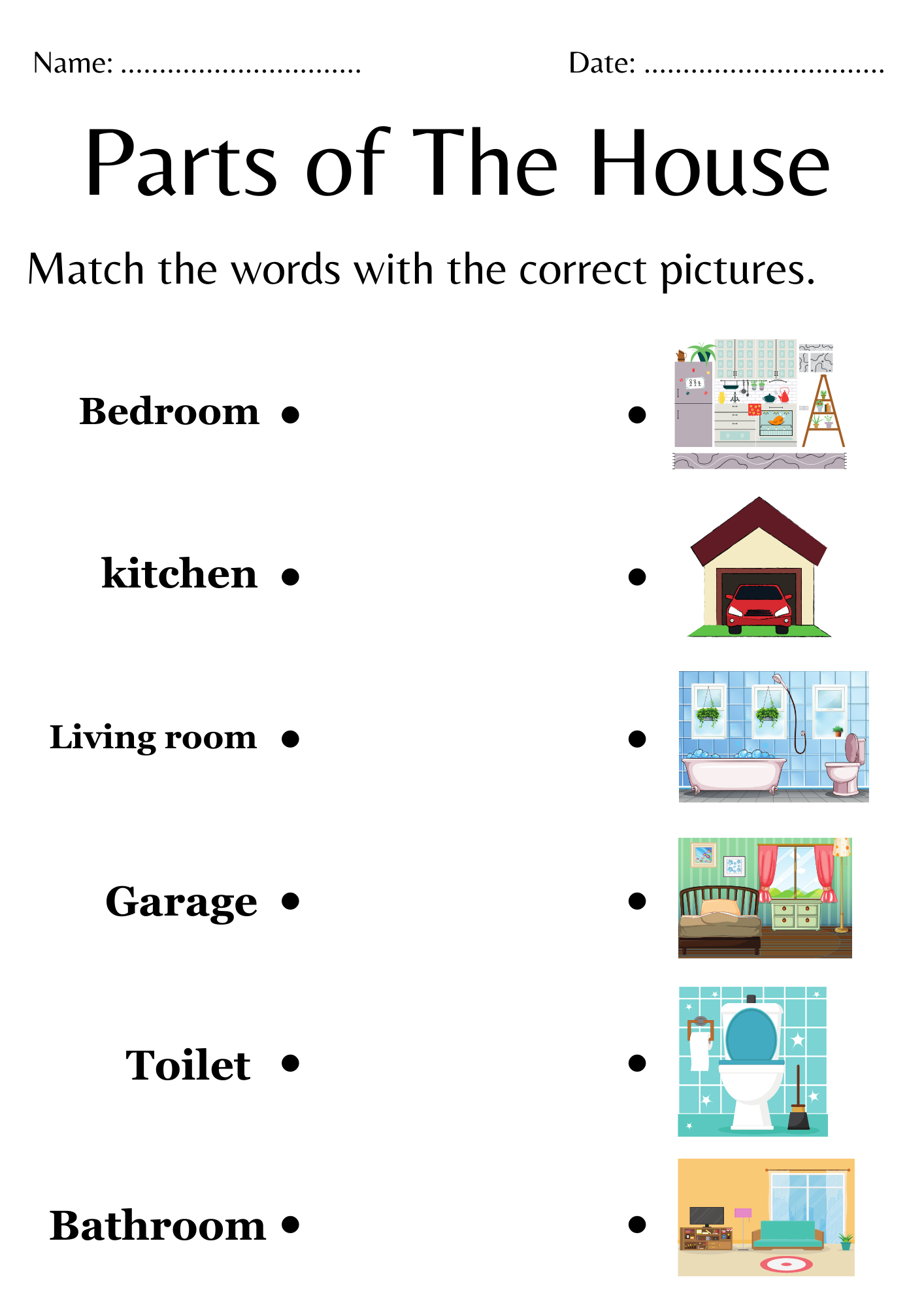 Matching Parts Of The House Worksheet For Kindergarten Trace 