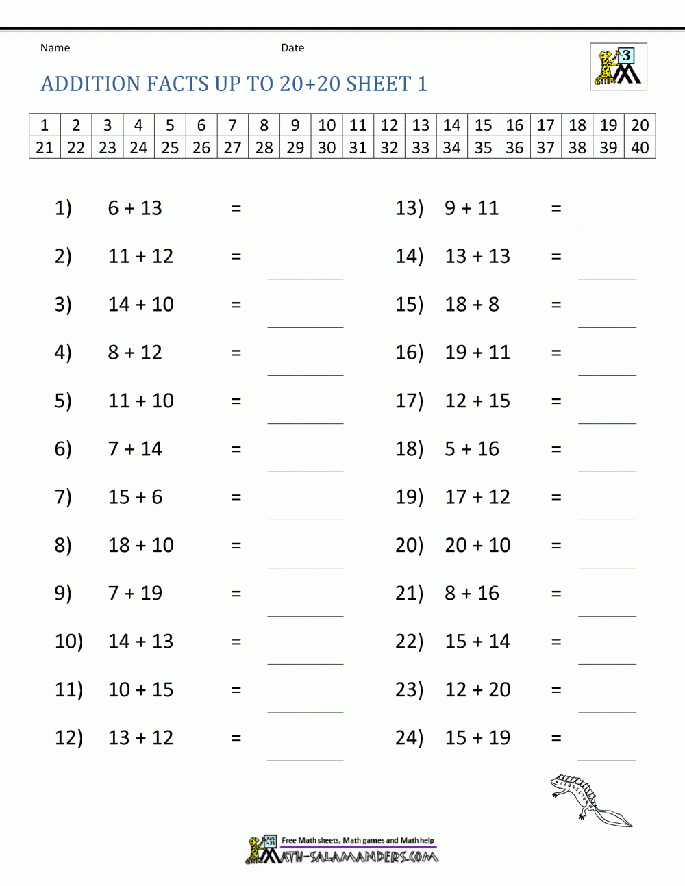 Addition Facts Worksheets Free Printable