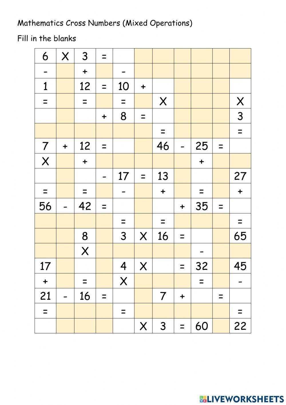 Math Cross Numb Free Interactive Worksheets 1568303