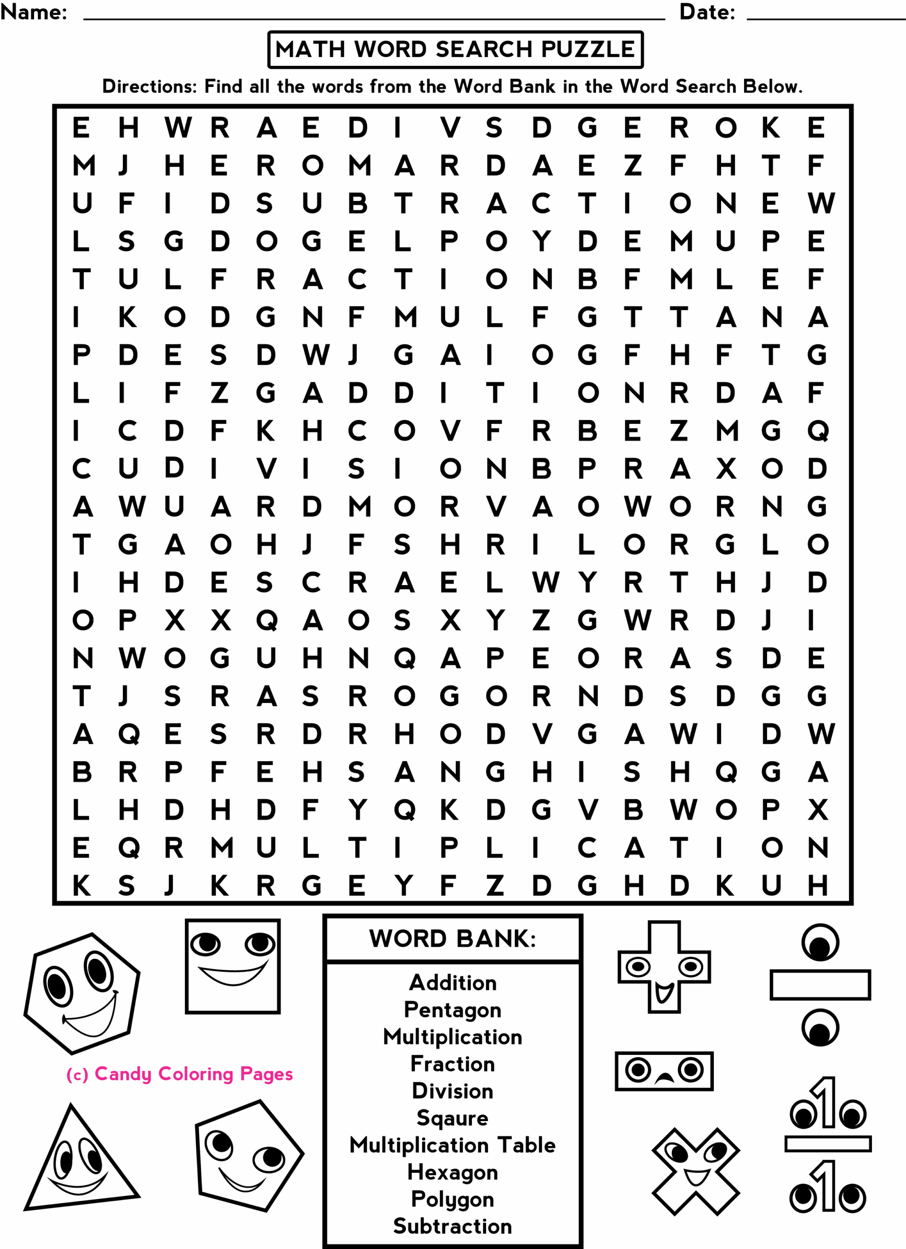 Printable Math Word Search Puzzles