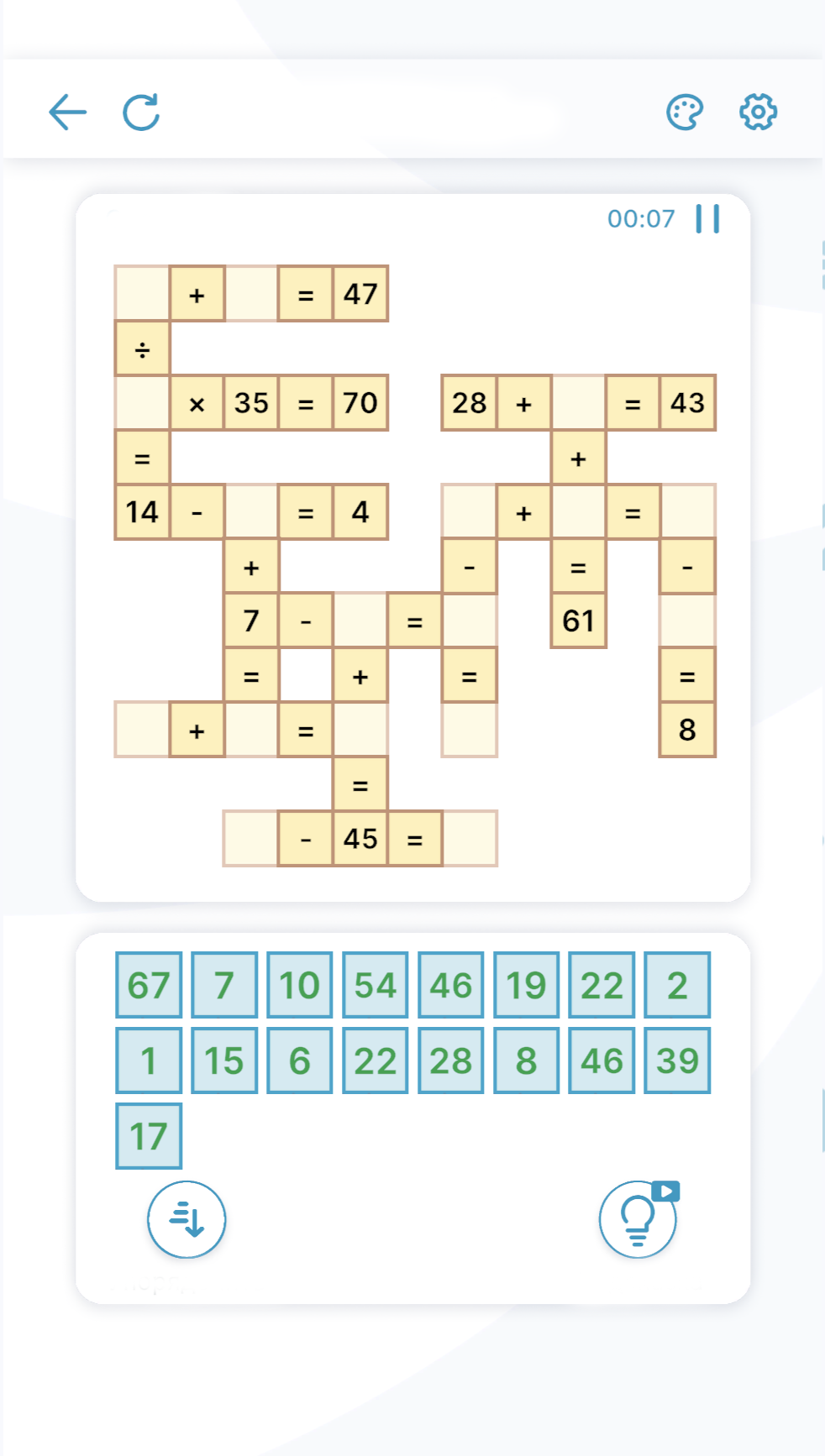MathCross Math Crossword Puzzle by VesnaGames Play Online For 