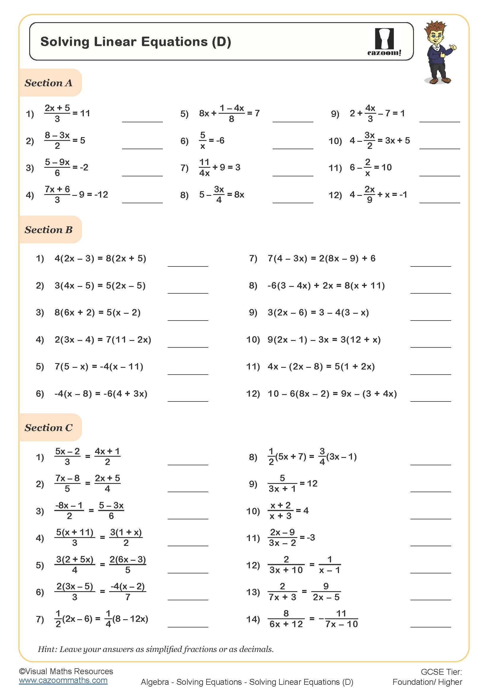 High School Math Worksheets Printable
