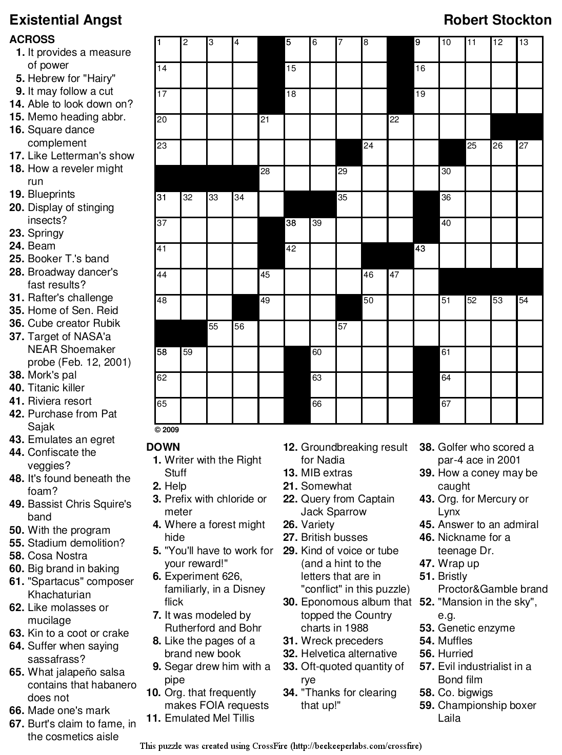 May 2009 Beekeeper Crosswords