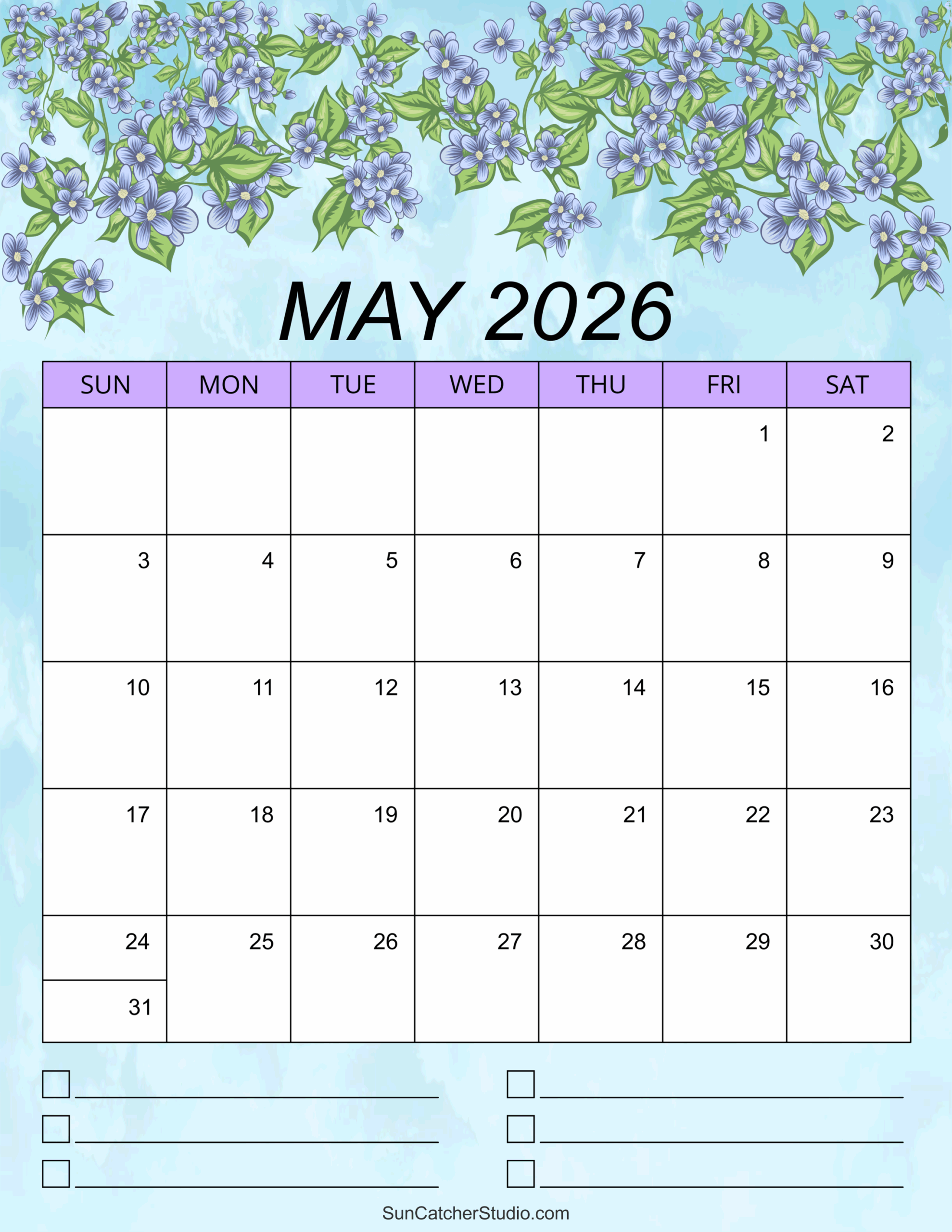 May Calendar Free Printable 2026