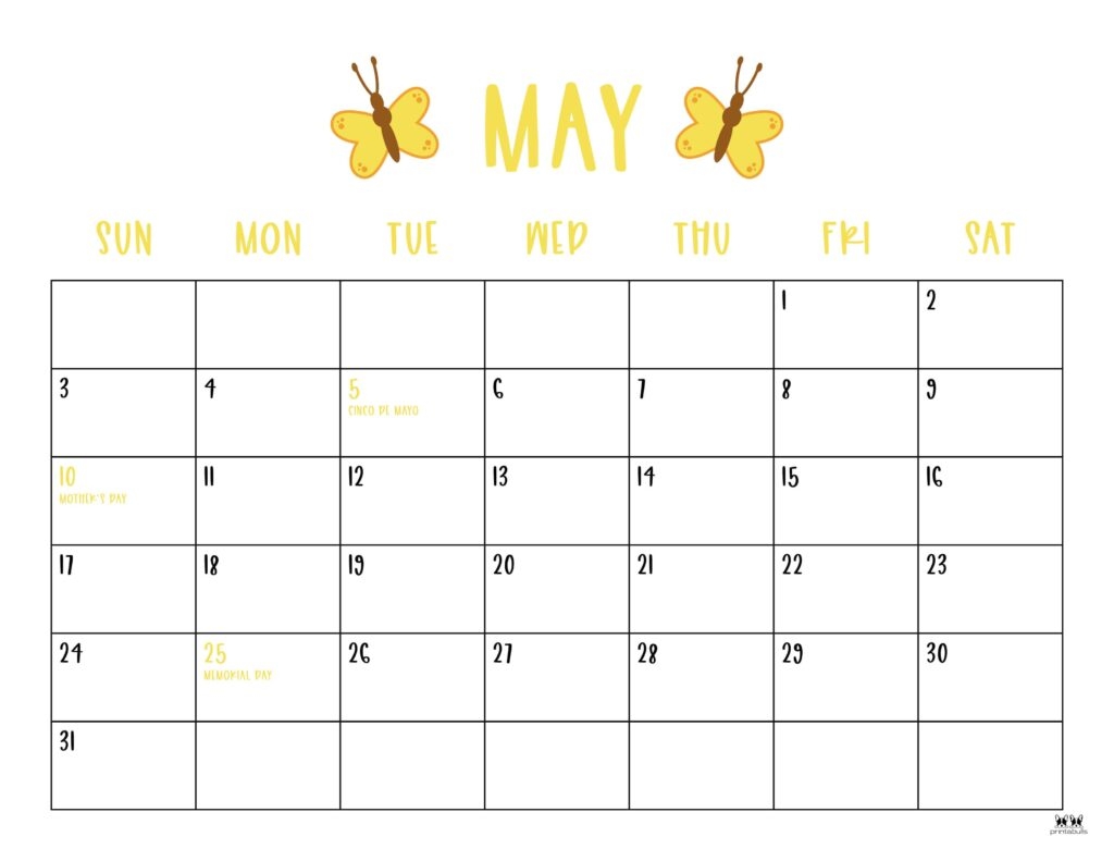 May 2026 Calendars 123 FREE Printables Printabulls