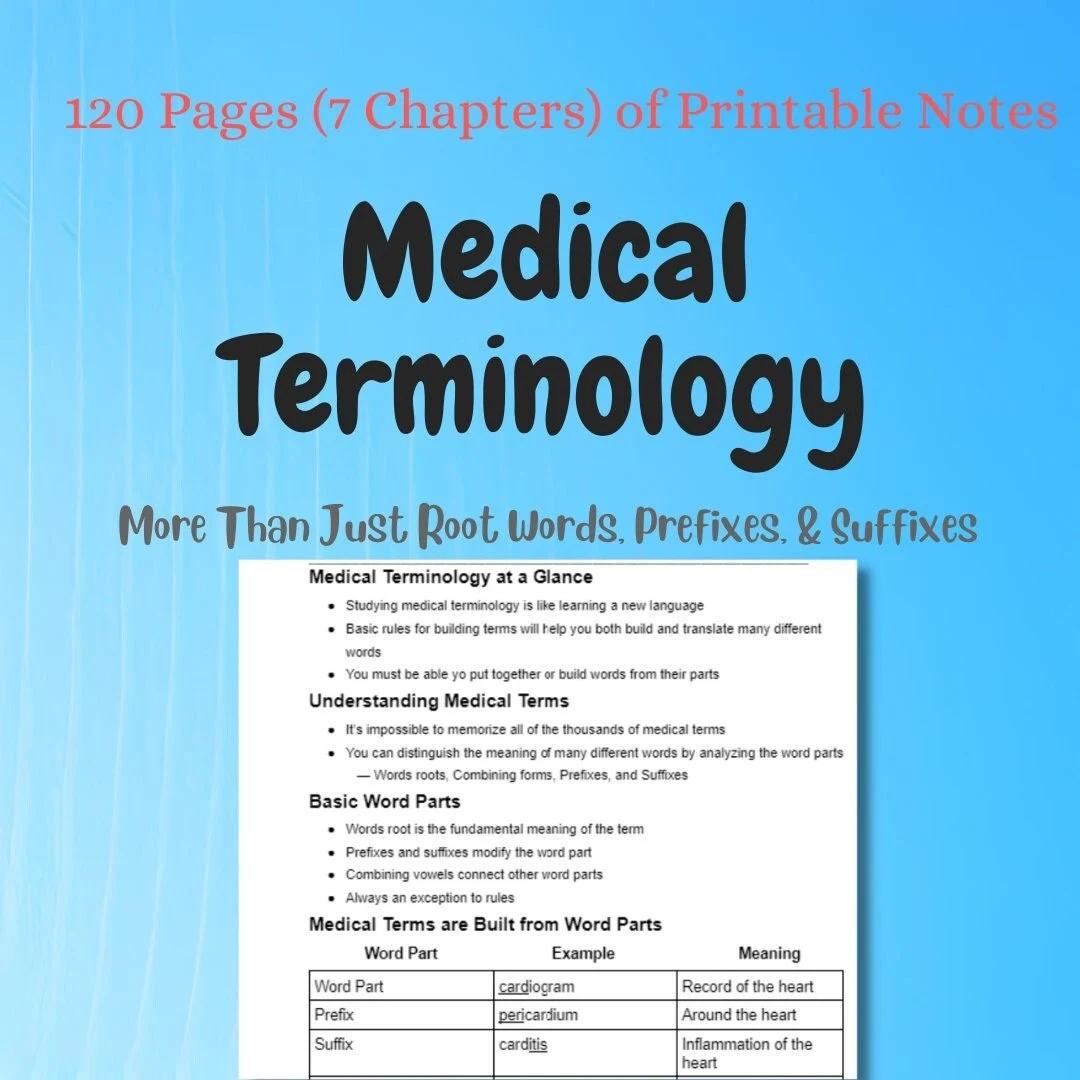 Medical Terminology Notes 7 Chapters Organized Printable Cheat 