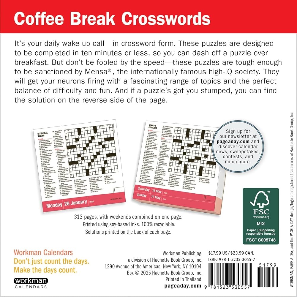 Mensa 10 Minute Crossword Puzzles Page A Day Calendar 2026 