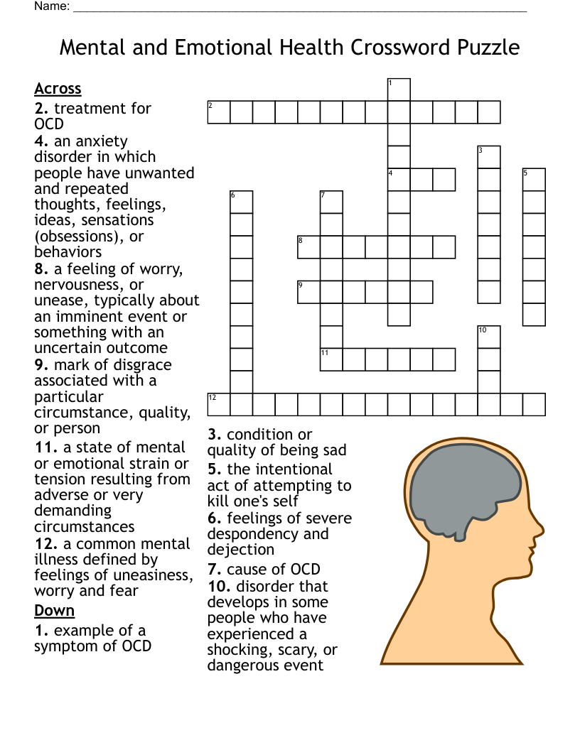 Mental And Emotional Health Crossword Puzzle WordMint