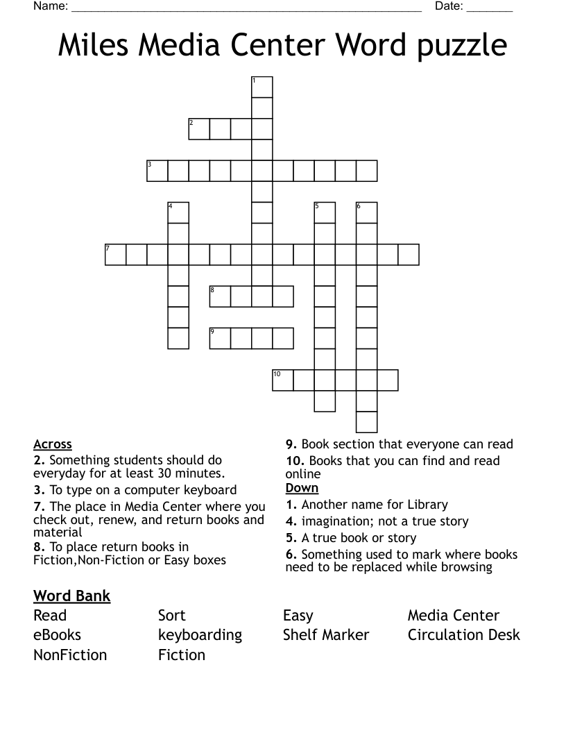 Miles Media Center Word Puzzle Crossword WordMint