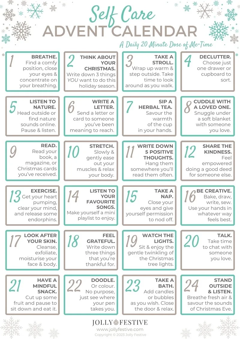 December Printable Calendar Kindness Calendar Mindfulness