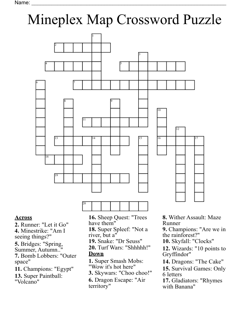 Mineplex Map Crossword Puzzle WordMint
