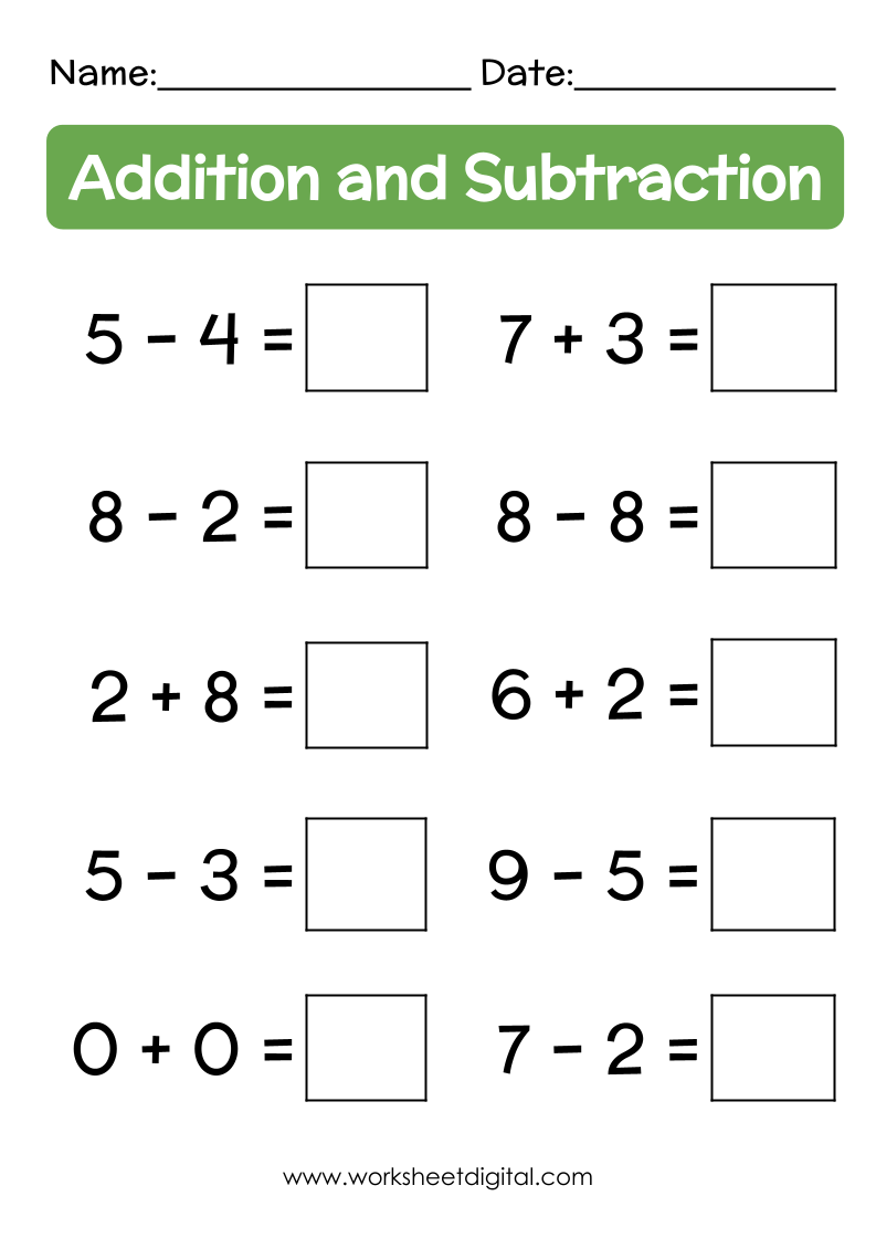 Mixed Addition And Subtraction Sums Worksheet Digital 1 