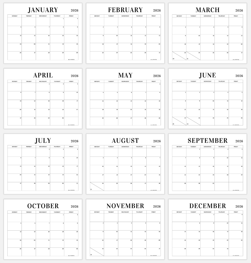 Monday To Friday Calendar Printables For 2026 JellyMemos