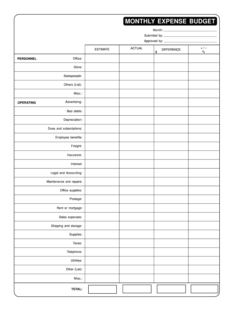 Monthly Expense Budget Form Fill Online Printable Fillable 