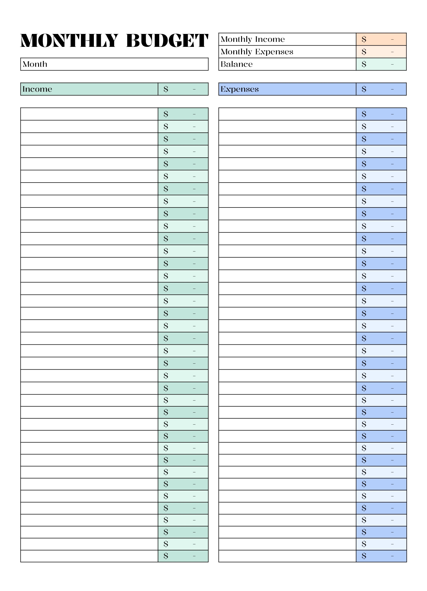 Printable Income And Expense Worksheet