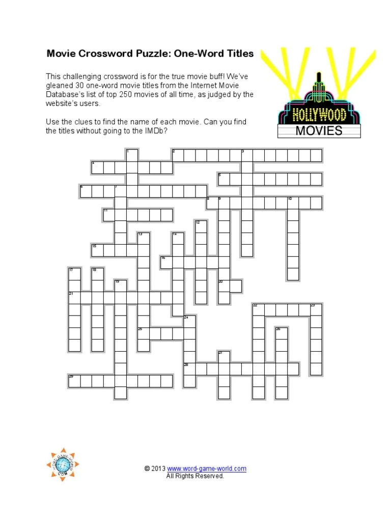 Movie Crossword Puzzle PDF American Actors Television Award 