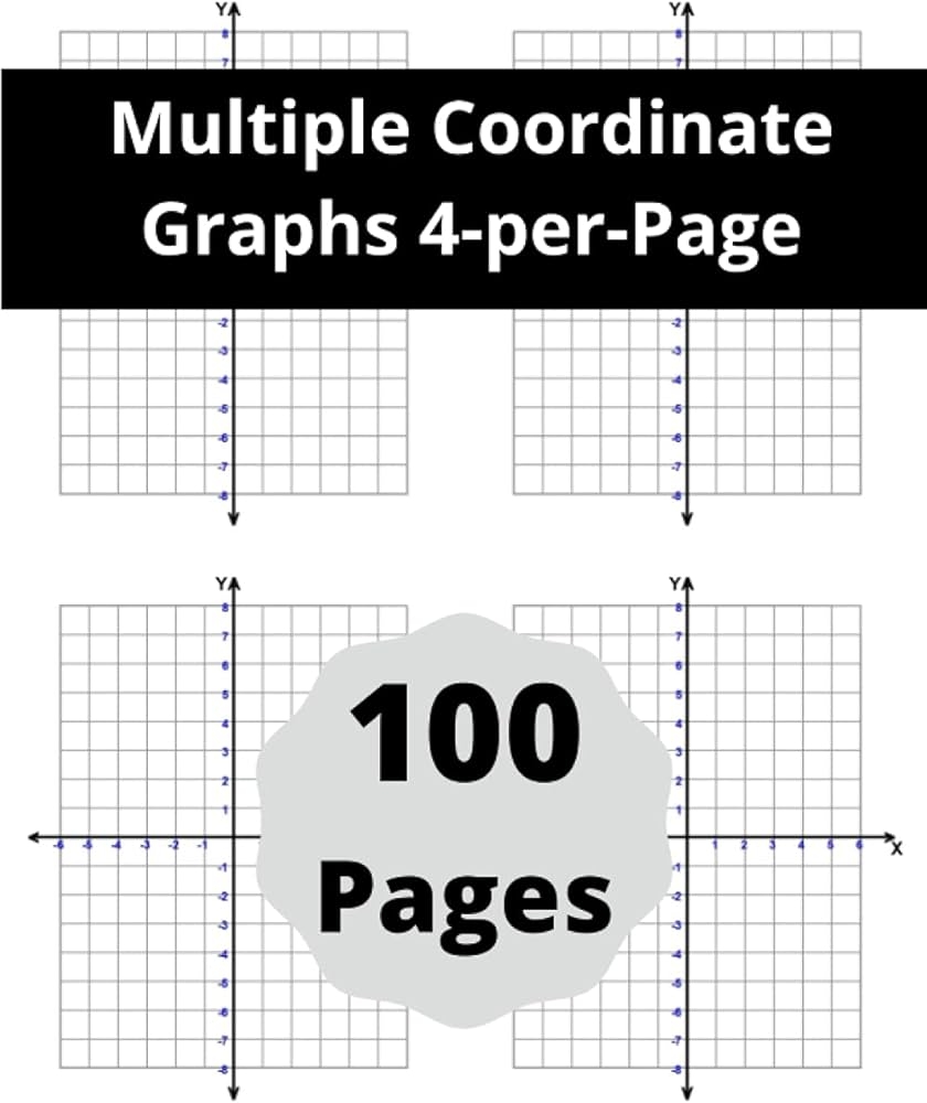 Multiple Coordinate Graphs 4 per Page 100 Graph Paper With XY Axis Four On A Page 1 4 Inch Squares Grid With Scales 6 X 8 Unit Quadrants 