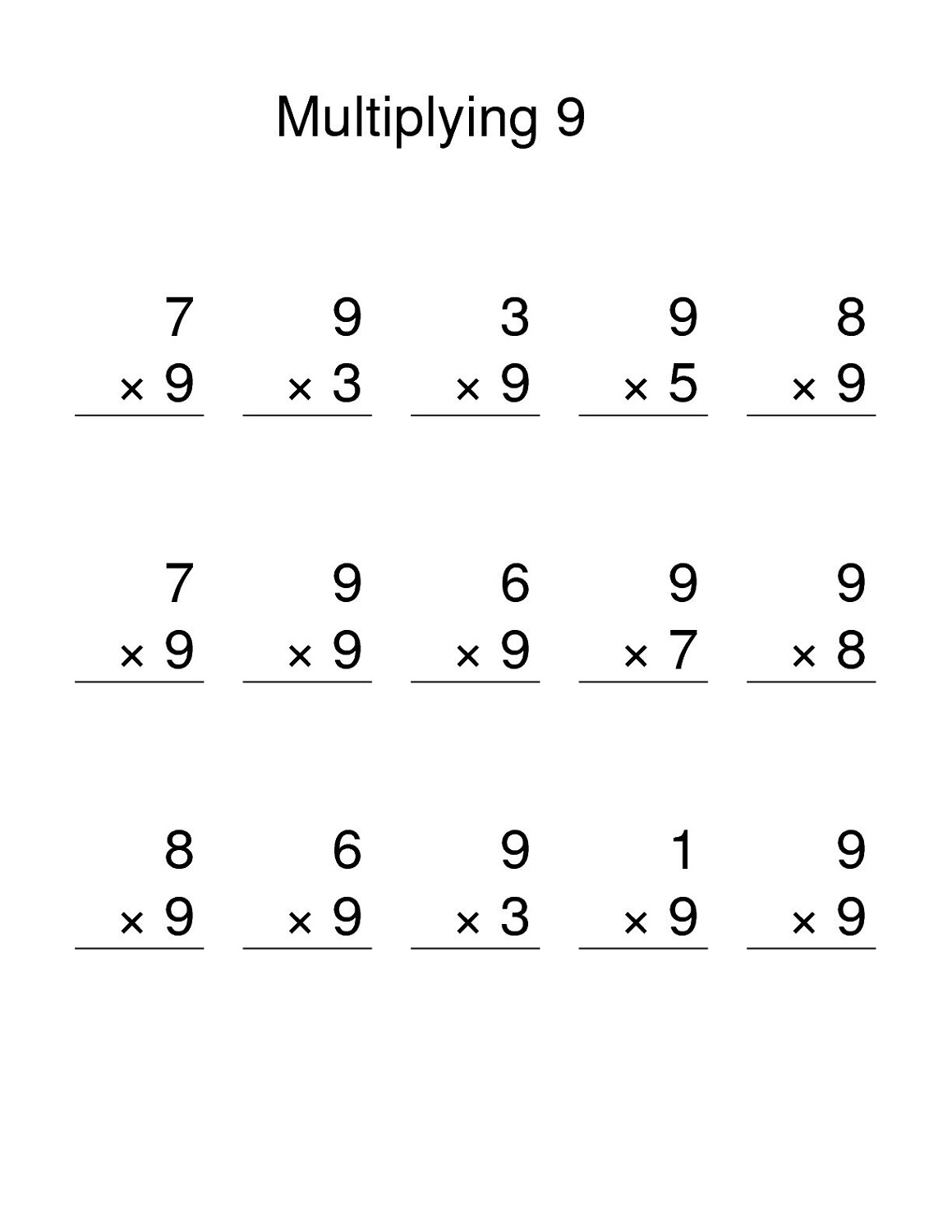 Multiplication By 9 Worksheets Practice And Master The 9 Times Table