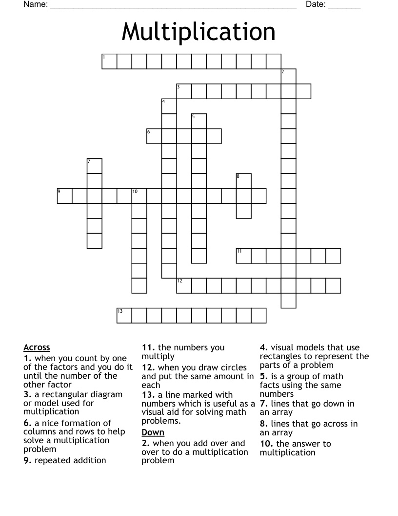 Free Printable Multiplication Crossword Puzzles