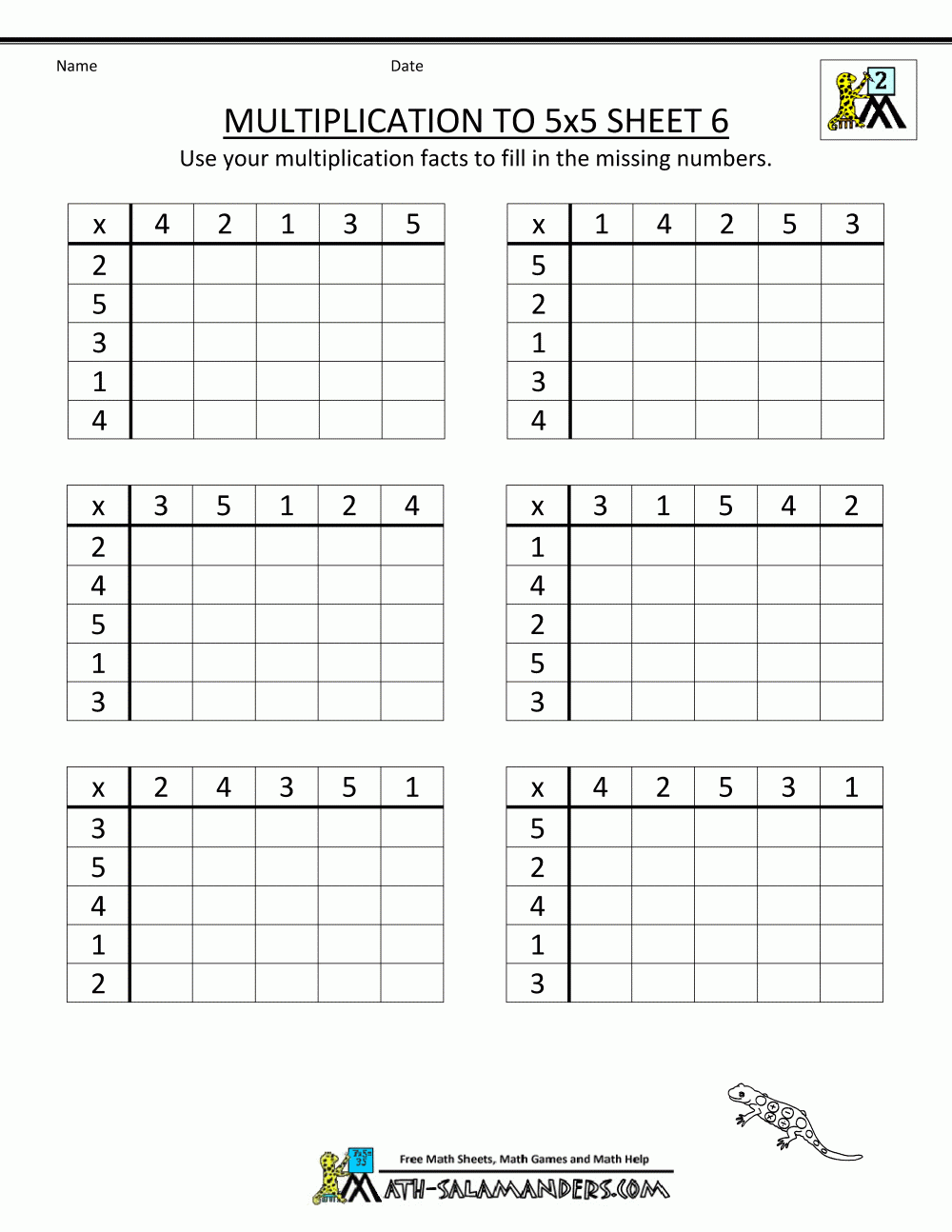 Printable Multiplication Worksheets 5s