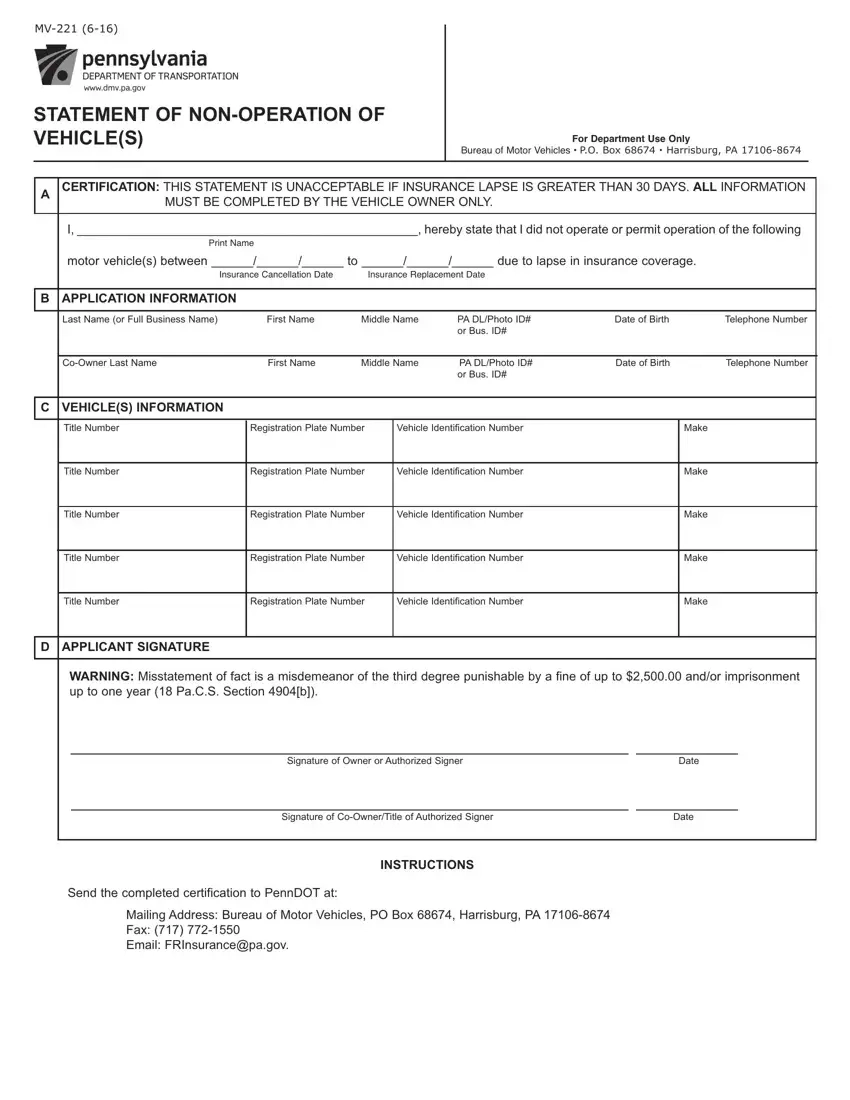 Mv 221 Form Fill Out Printable PDF Forms Online