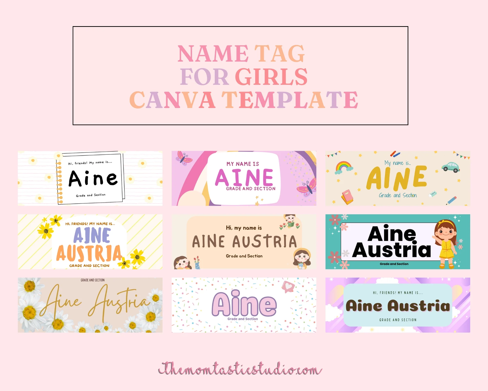 Name Tag For Girls Instant Download Canva Editable Commercial Us