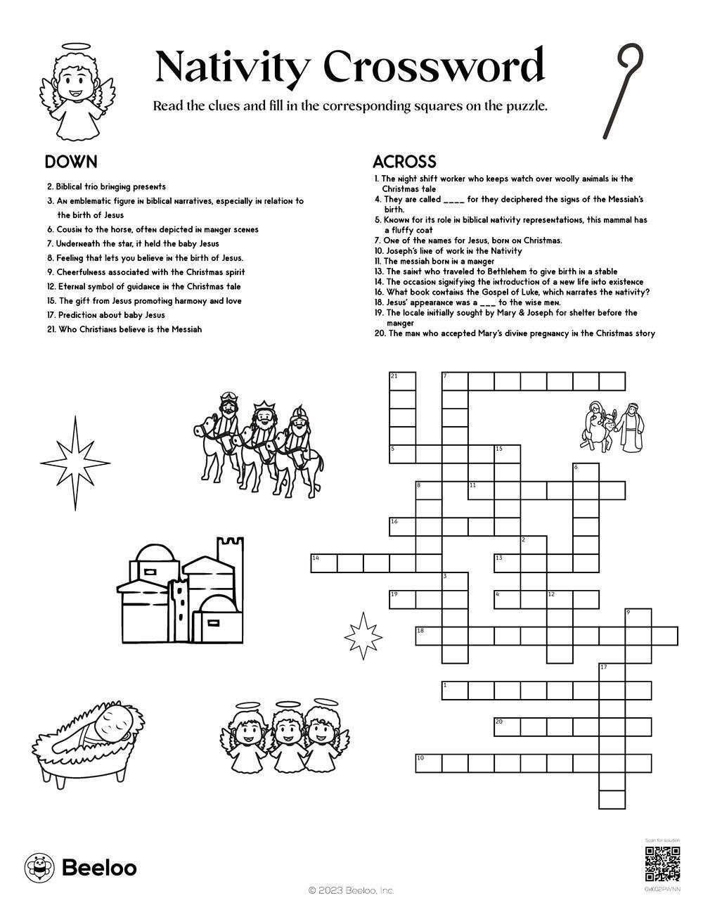 Nativity themed Crossword Puzzles Beeloo Printable Crafts And 
