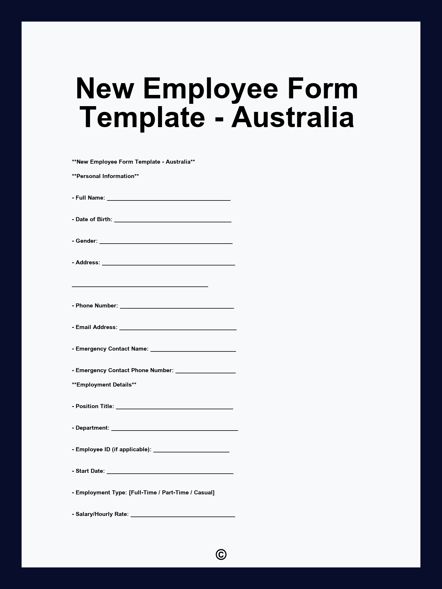 New Employee Form Template Word