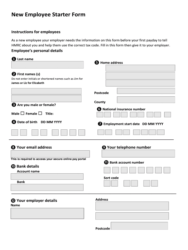 New Employee Starter Form Fill Out amp Sign Online DocHub