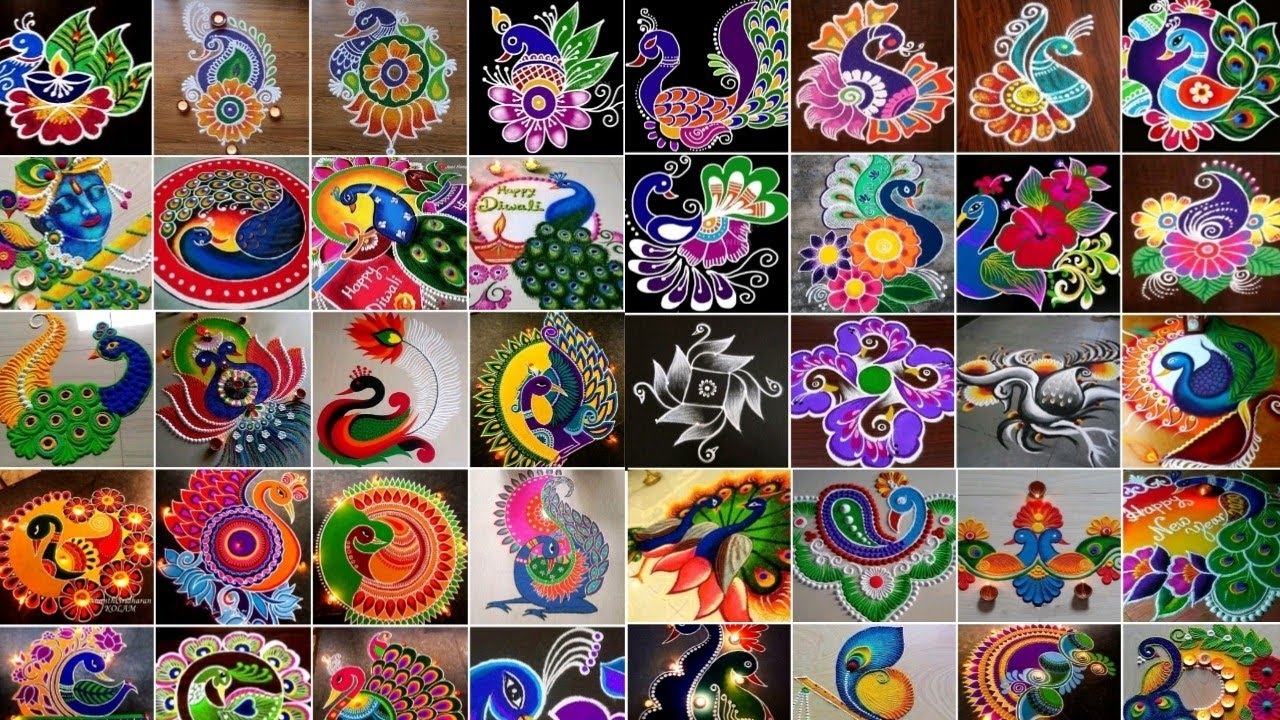 New Peacock Rangoli Designs For Diwali Easy Peacock Rangoli Simple Peacock Rangoli Peacock Rangoli