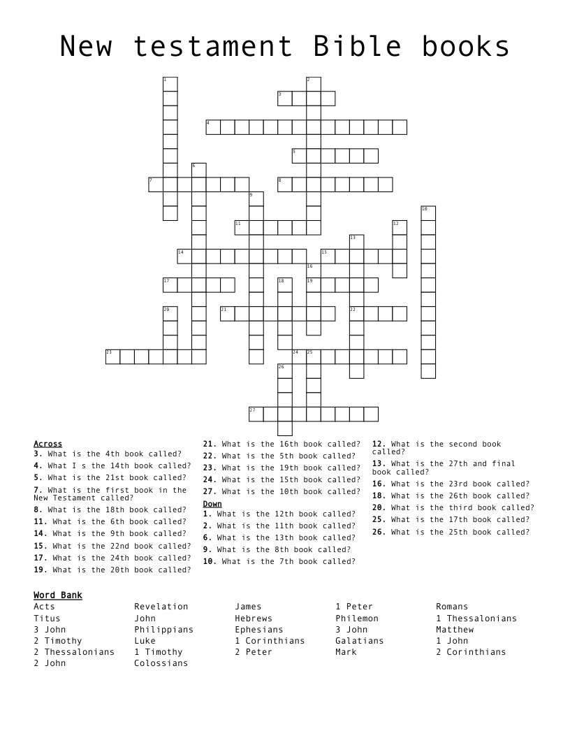 Bible Crossword Puzzle Free Printable