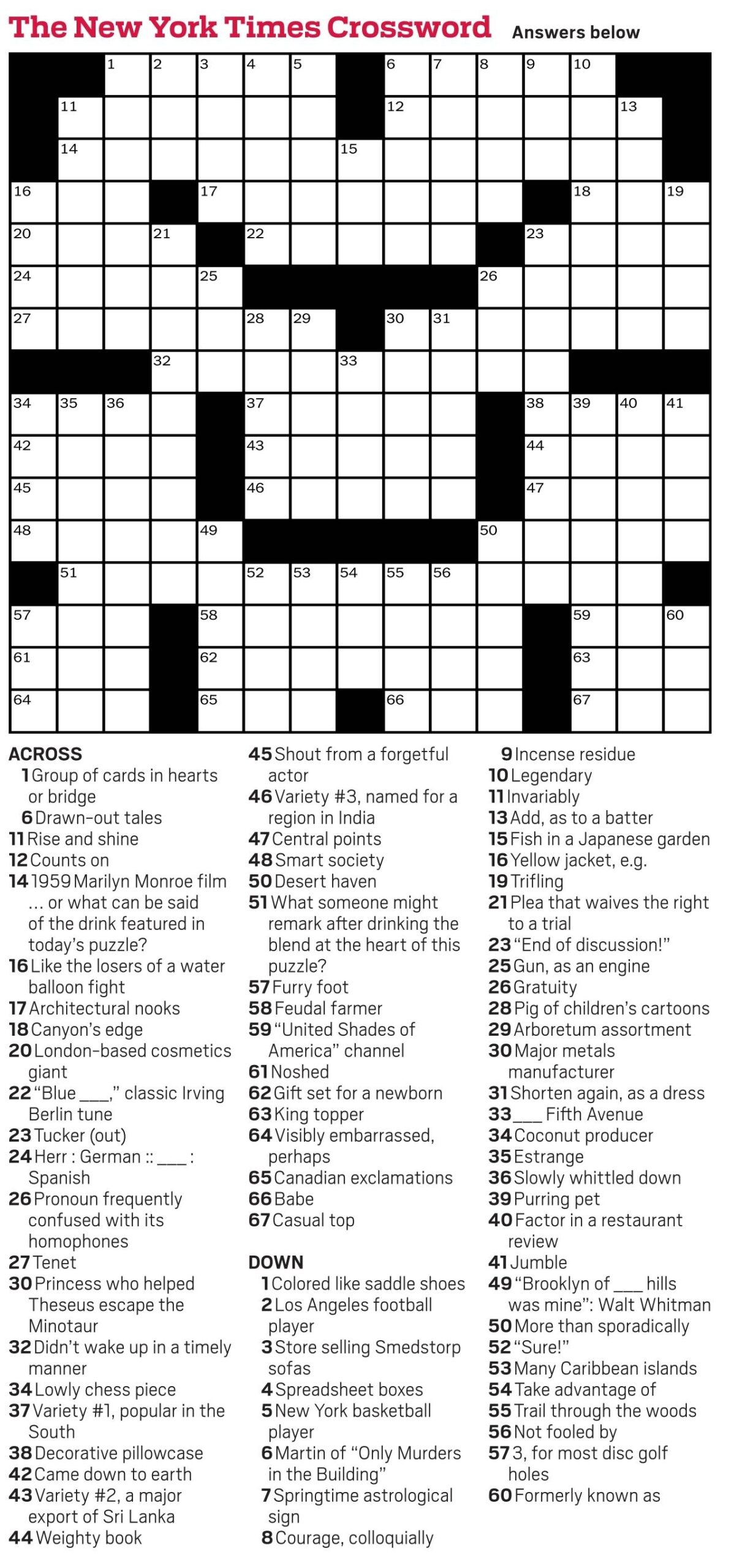 Printable Crossword Puzzles Today