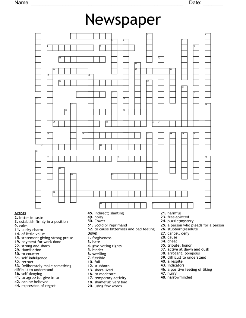 Newspaper Crossword Puzzles Printable Free