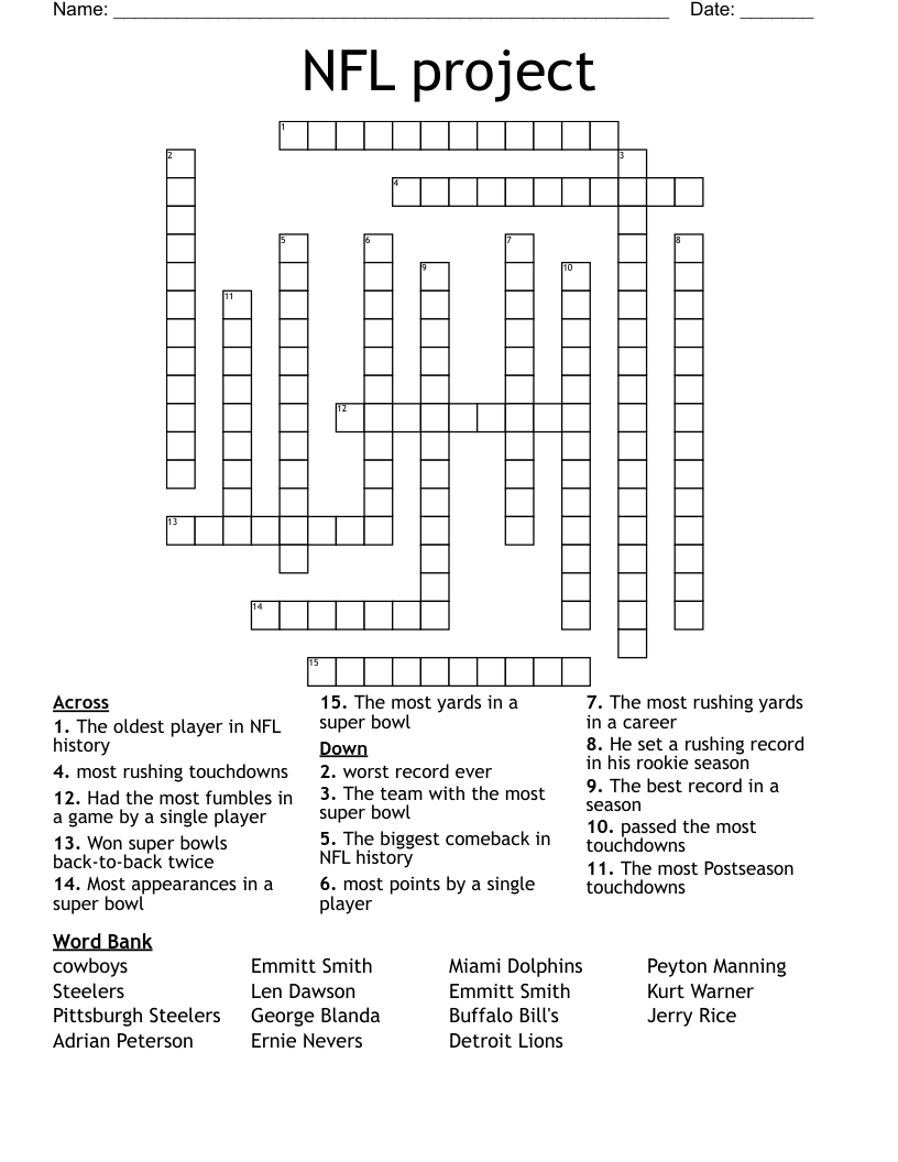 Free Printable Football Crossword Puzzle