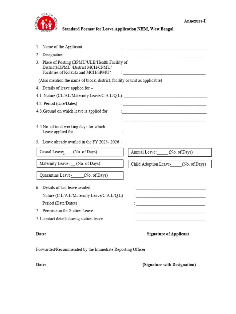 NHM Employees Leave Application Format PDF