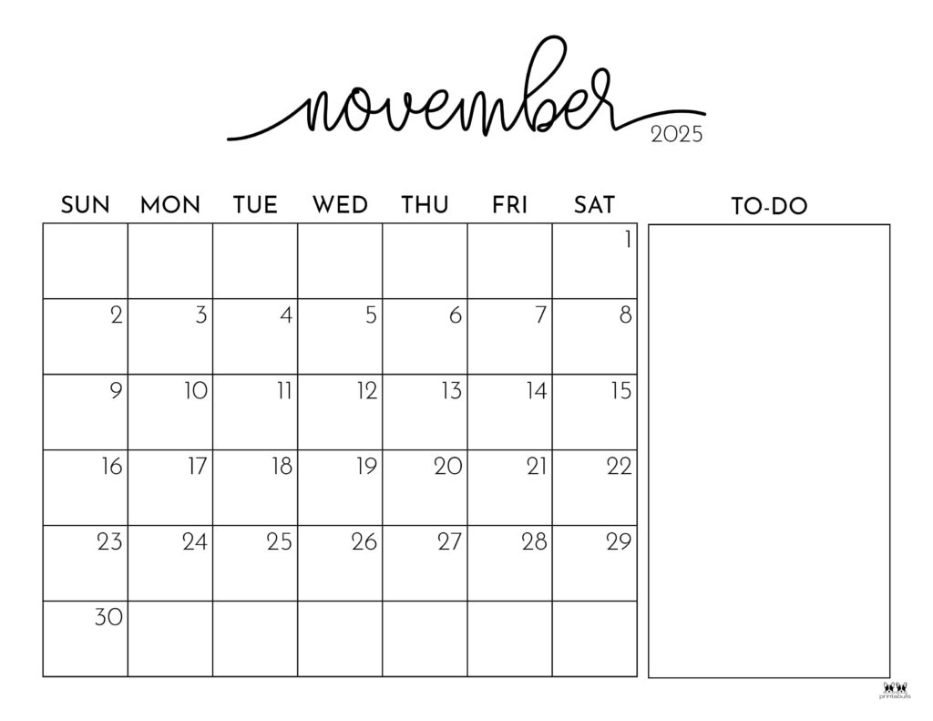 Printable 8x11 November 2026 Calendar