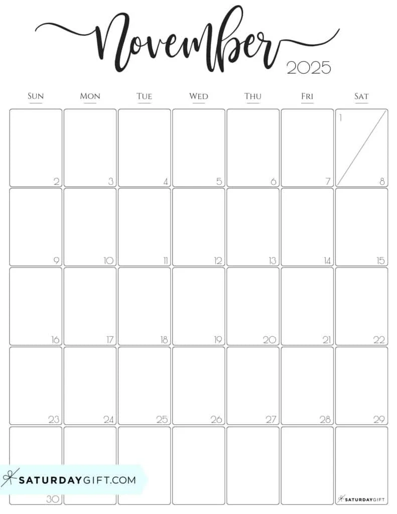 November 2025 Calendars 23 Cute Free Printable PDFs SaturdayGift