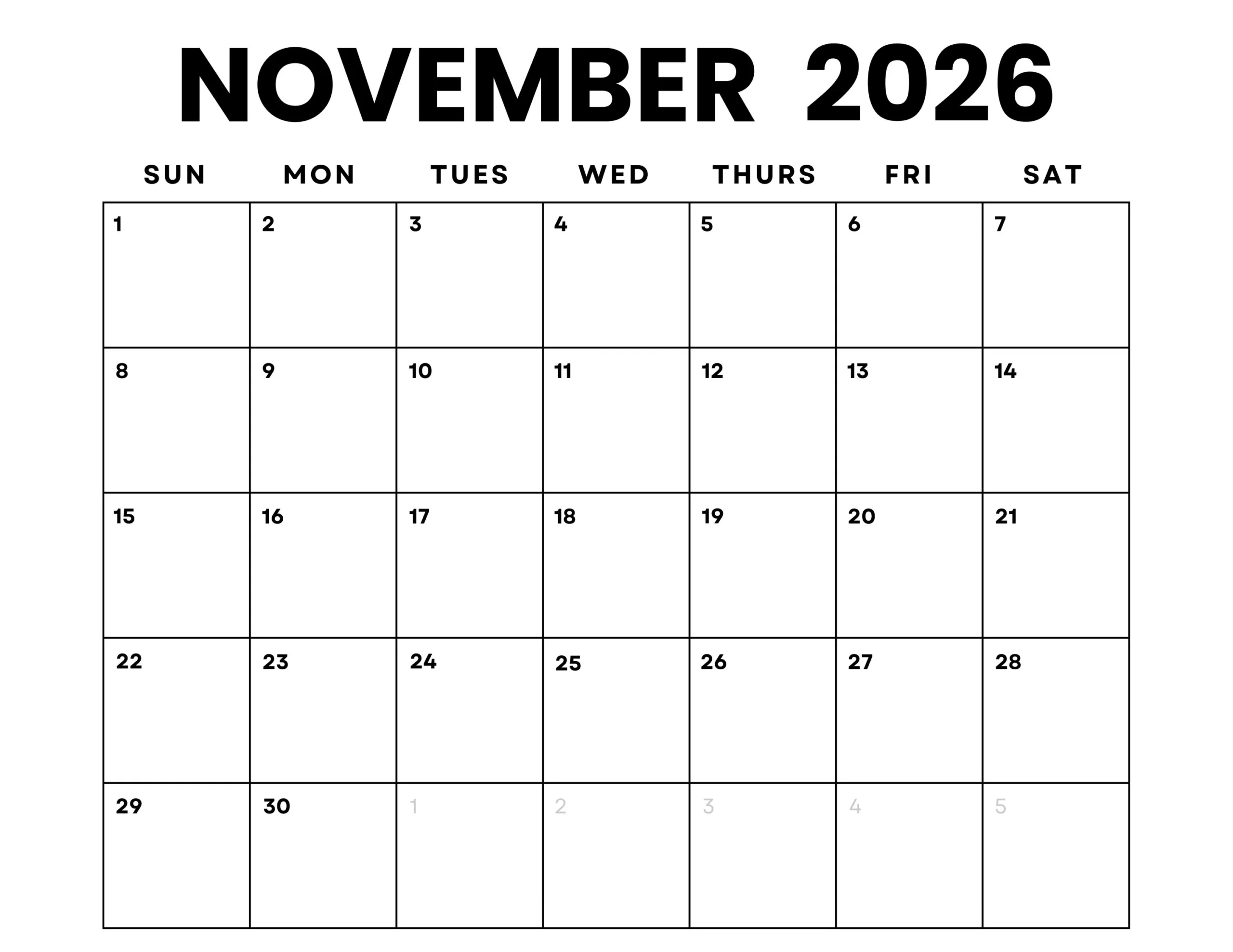 Free Printable November 2026 Calendar Imom