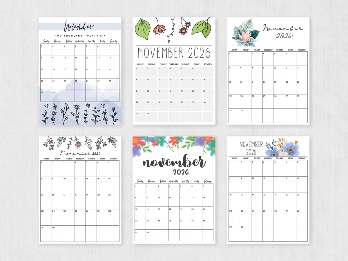 November 2026 Calendar Printable PDF Templates