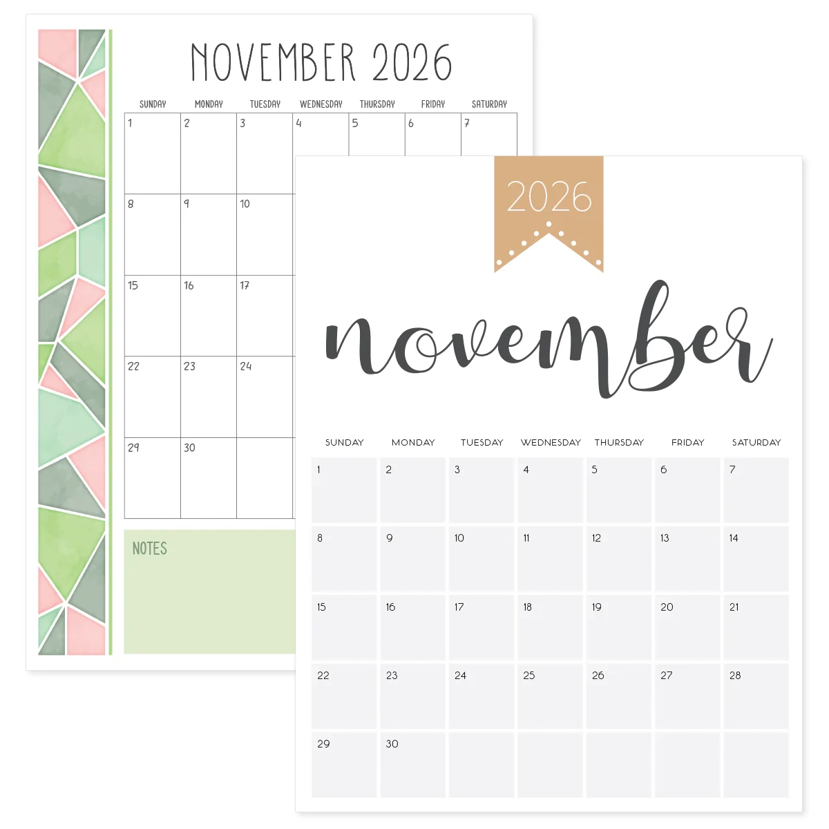Printable November 2026 Calendar Weekly