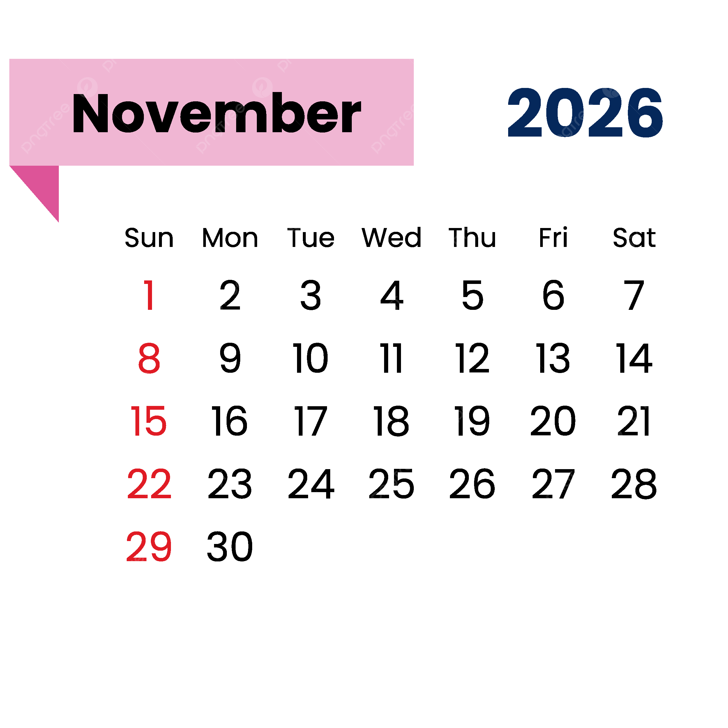November 2026 Calendar Vector Calendar 2026 November PNG And 