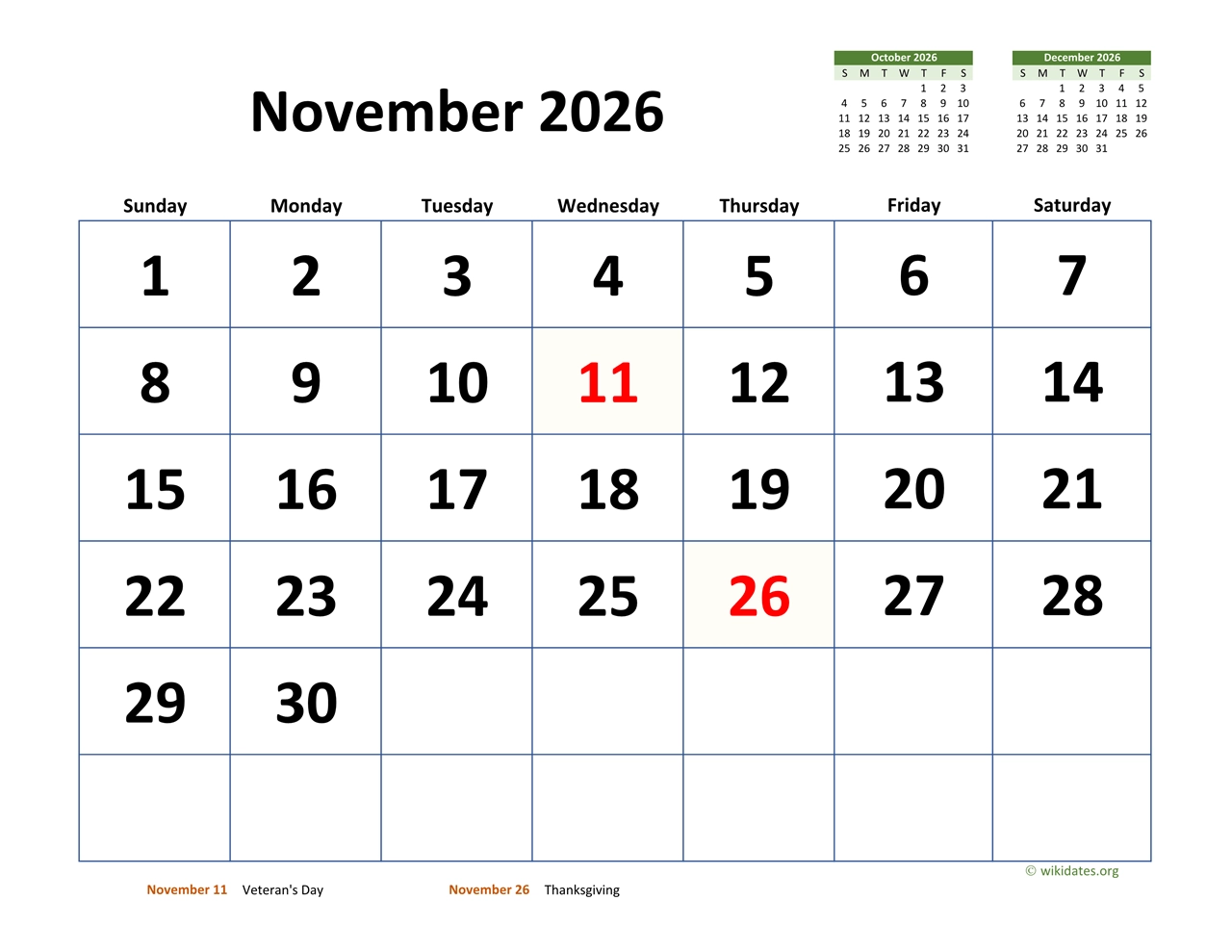 November 2026 Calendar With Holidays School Academic Calendar