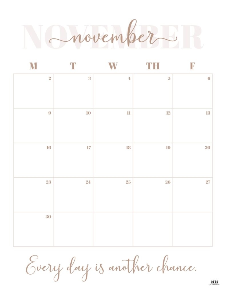 November 2026 Calendars 123 FREE Printables Printabulls