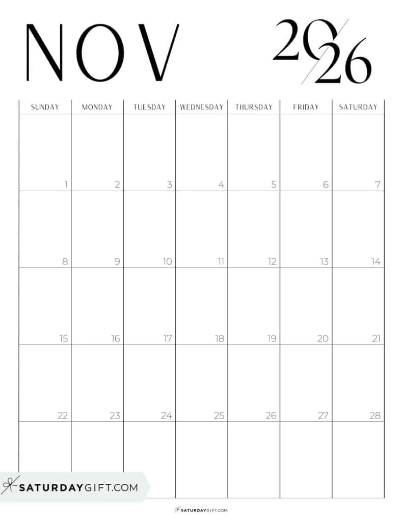 Printable Calendar Pages 2026 November