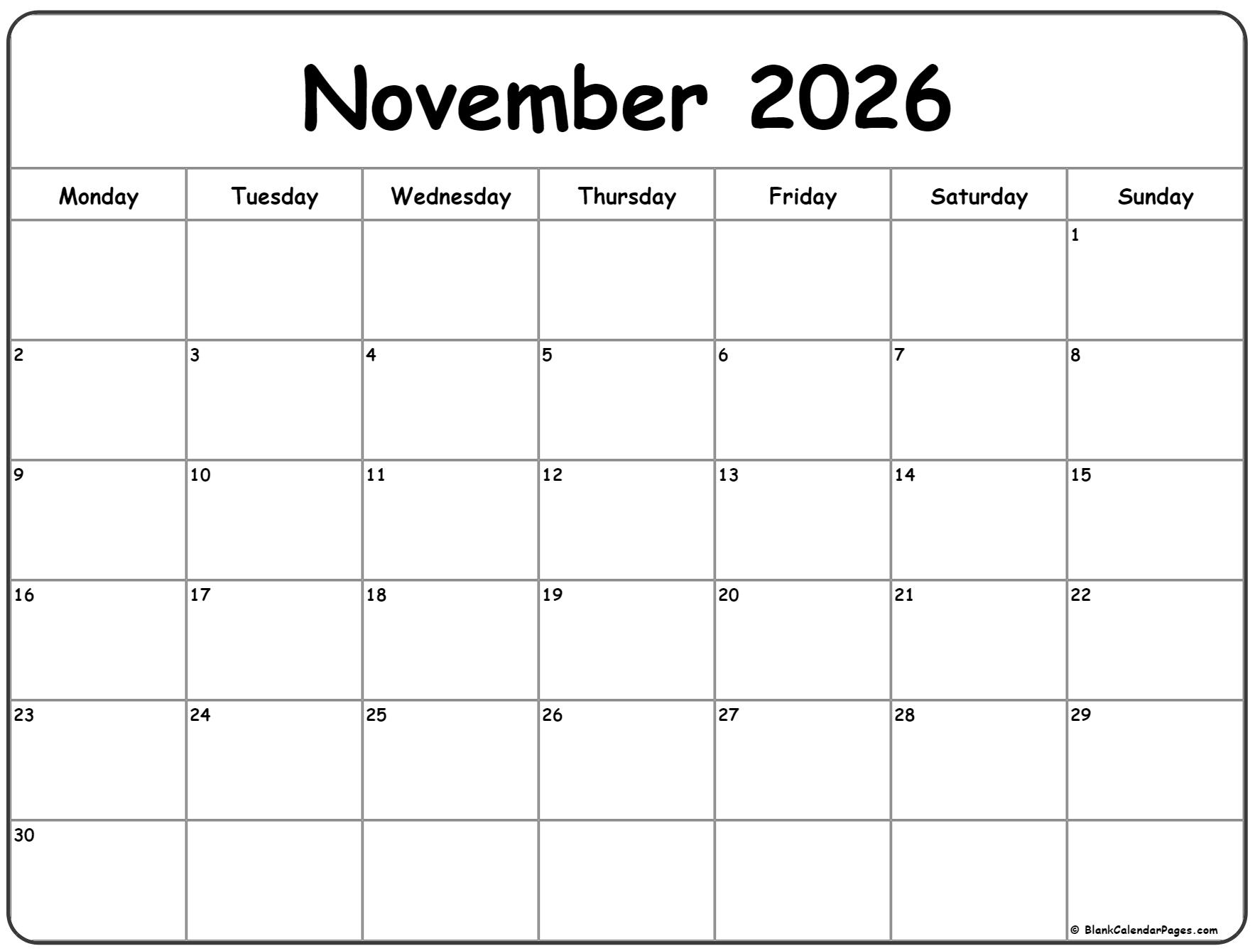 November 2026 Calendar Image